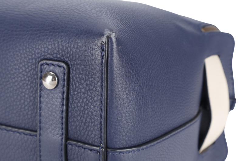 BURBERRY BELT BAG SATCHEL LARGE NAVY BLUE CALF LEATHER SILVER HARDWARE WITH STRAPS AND DUST COVER