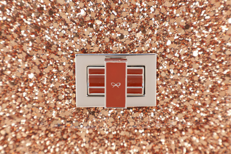 ANYA HINDMARCH BRONZE GLITTER VALORIE CLUTCH WITH BOX ONLY