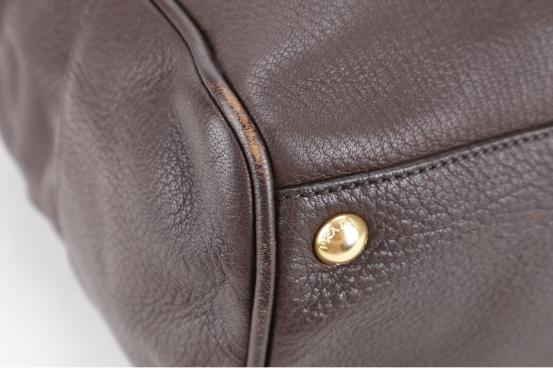 PRADA DARK BROWN DEERSKIN VERTICAL SHOULDER TOTE GOLD HARDWARE NO DUST COVER