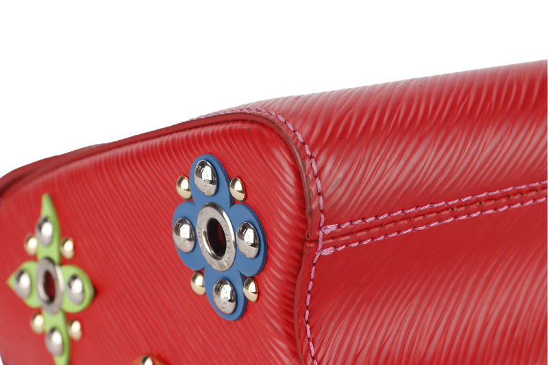 LOUIS VUITTON TWIST LIMITED EDITION MECHANICAL FLOWERS BAG MM RED EPI LEATHER SILVER HARDWARE WITH DUST COVER