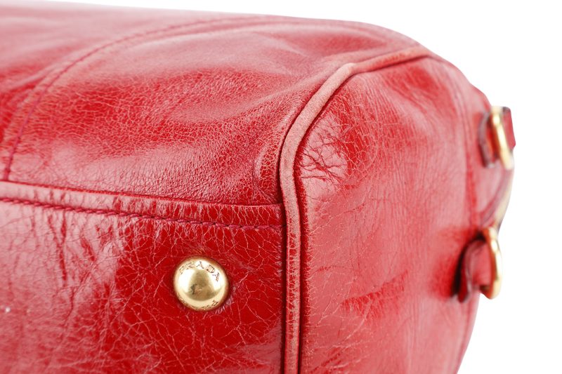 PRADA RED VITELLO SHINE LEATHER (BL0822) ZIP TOTE BAG WITH STRAPS, CARD, KEYS&LOCK AND DUST COVER