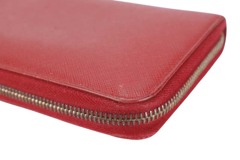 PRADA CONTINENTAL ZIPPY WALLET RED SAFFIANO NO DUST COVER