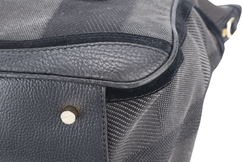 BURBERRY BLACK CHECKERED CANVAS GOLD HARDWARE TOTE BAG WITH STRAPS WITH STRAPS AND NO DUST COVER