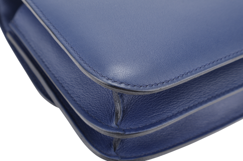 HERMES CONSTANCE ELAN STAMP T (YEAR 2015) BLUE SAPPHIRE SWIFT LEATHER SILVER HARDWARE WITH DUST COVER