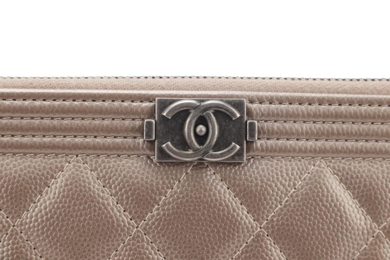 CHANEL METALLIC BRONZE CAVIAR ZIPPY CLUTCH (2481xxxx) RUTHENIUM HARDWARE NO CARD WITH DUST COVER