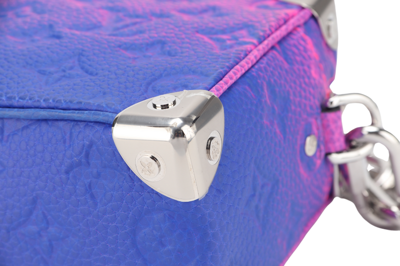LOUIS VUITTON M81219 MINI SOFT TRUNK TAURILLON BLEU ROSE SILVER HARDWARE WITH STRAPS, DUST COVER AND BOX