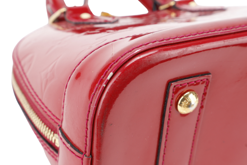 LOUIS VUITTON ALMA BB RED VERNIS WITH GOLD HARDWARE, STRAPS AND NO DUST COVER