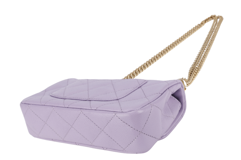 CHANEL MINI SWEETHEART RECTANGLE FLAP BAG (P9TExxxx) LIGHT PURPLE CAVIAR GOLD HARDWARE WITH DUST COVER AND BOX