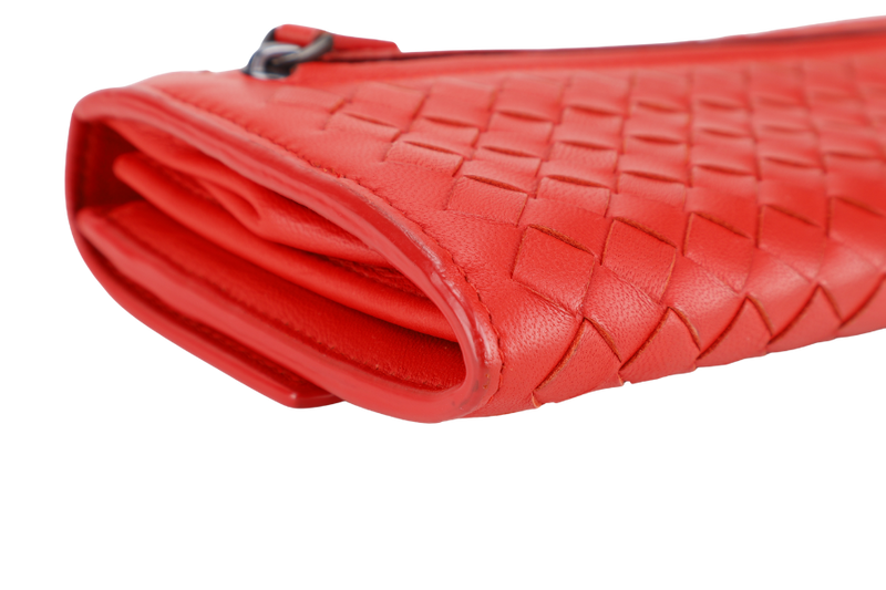BOTTEGA VENETA CONTINENTAL FLAP WALLET RED INTRECCIATO LEATHER WITH DUST COVER AND BOX