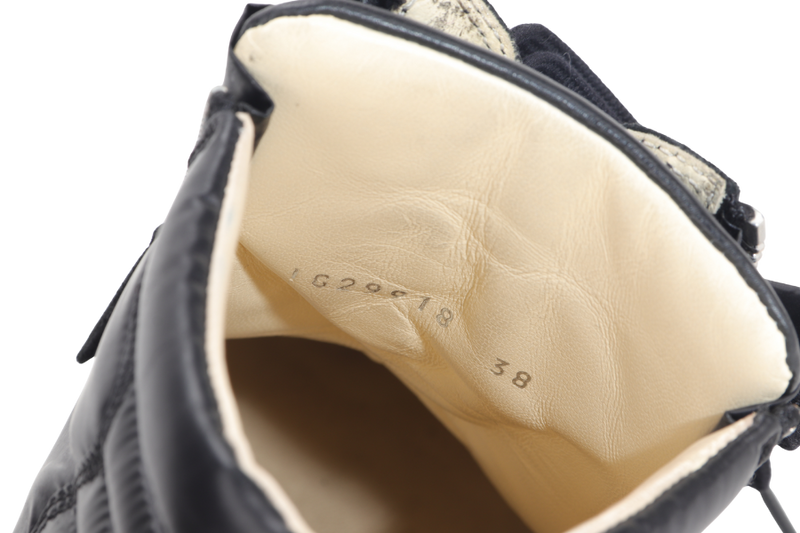 CHANEL BLACK LEATHER CC DOUBLE ZIP HIGH TOP SNEAKERS EU SIZE 38 WITH DUST COVER AND BOX