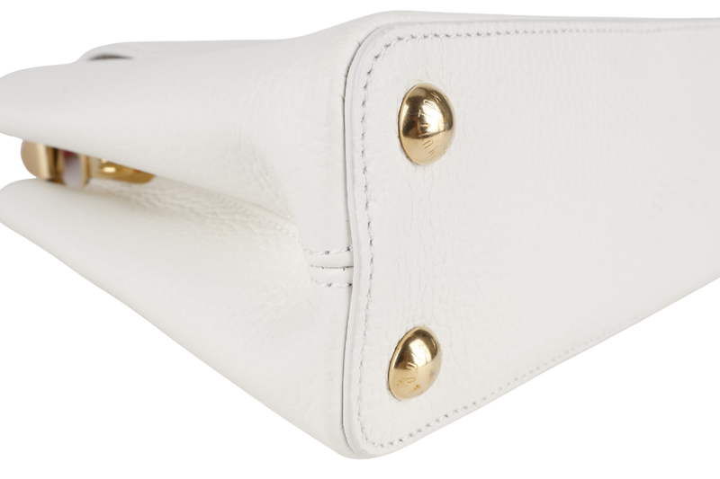 LOUIS VUITTON CAPUCINES BB SNOW WHITE CALFSKIN LEATHER GOLD HARDWARE WITH STRAPS AND DUST COVER