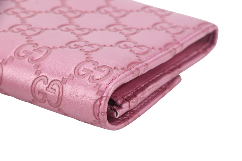 GUCCI GUCCISIMA HEART CHARM PINK LEATHER LONG WALLET GOLD HARDWARE WITH DUST COVER