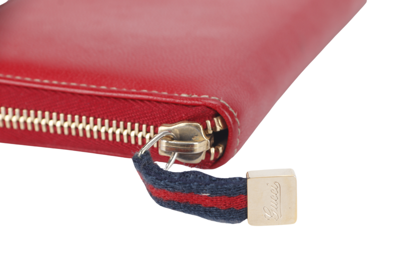 GUCCI SHERRY LINE ZIPPY WALLET(152611) RED LEATHER GOLD HARDWARE