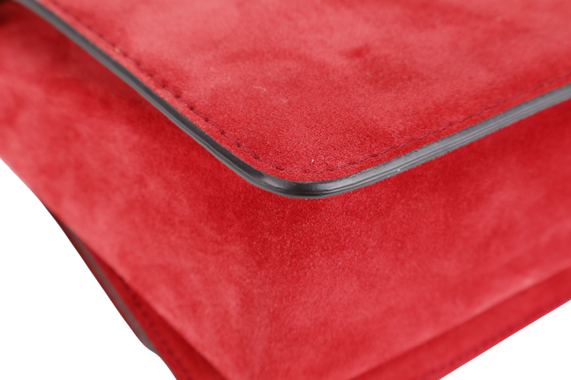 TODS AMU PATTINA TRACOLLA MINI RED SUEDE SHOULDER BAG SILVER HARDWARE WITH STRAPS AND DUST COVER