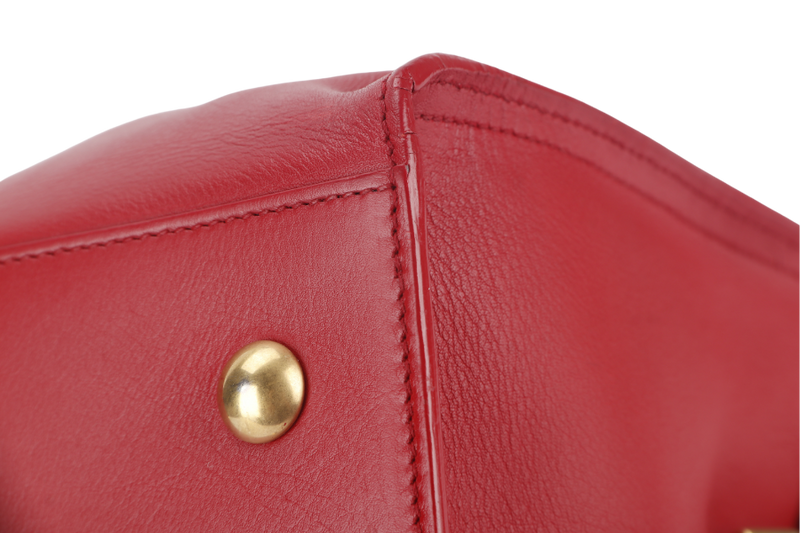 SAINT LAURENT CLASSIC Y CABAS (311210) SMALL RED LEATHER GOLD HARDWARE NO DUST COVER