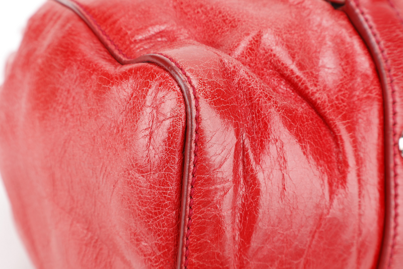 MIU MIU BAULETTO VITELLO LUX ROSSO RED LEATHER SILVER HARDWARE WITH STRAPS AND DUST COVER