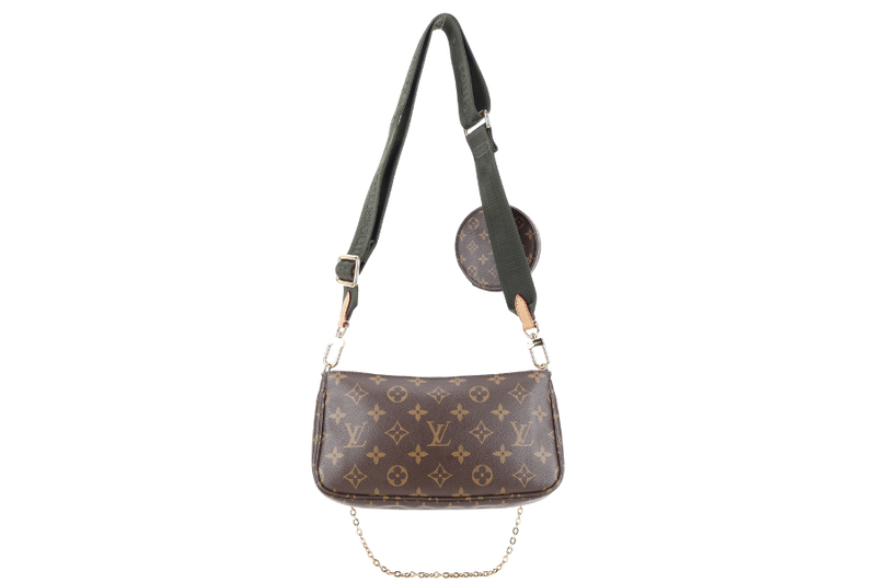 LOUIS VUITTON MULTI POCHETTE ACCESSOIRES KHAKI GREEN WITH DUST COVER AND BOX