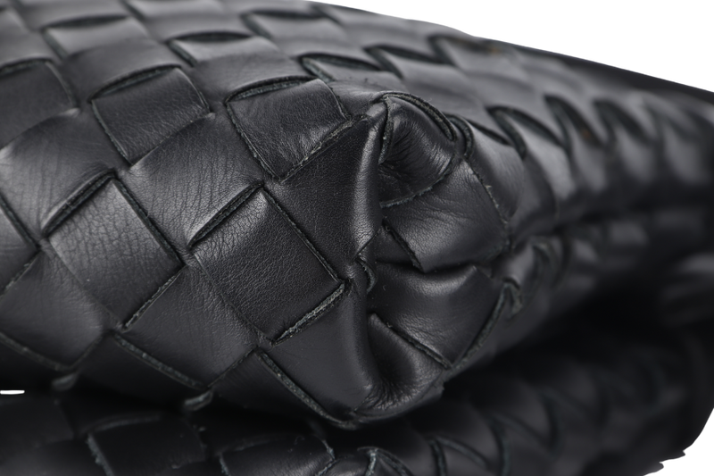 BOTTEGA VENETA INTRECCIATO DUO SHOULDER BAG (P02577397S) BLACK CALF LEATHER SILVER HARDWARE WITH DUST COVER