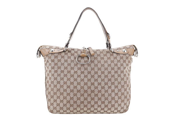 GUCCI SHOULDER BAG BEIGE CANVAS WITH SILVER HARDWARE AND DUST COVER