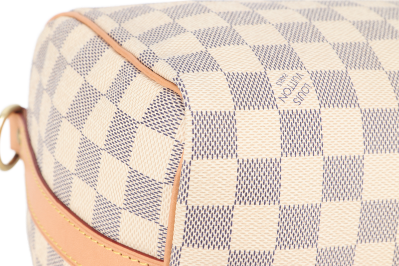 LOUIS VUITTON SPEEDY BANDOULIERE 25 DAMIER AZUR MONOGRAM COATED CANVAS GOLD HARDWARE WITH DUST COVER