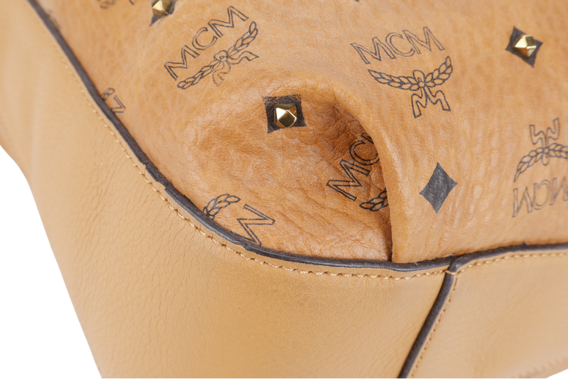 MCM VISETOS TWO WAY BAG BROWN CALFSKIN LEATHER GOLD HARDWARE WITH STRAPS, DUST COVER AND CARD