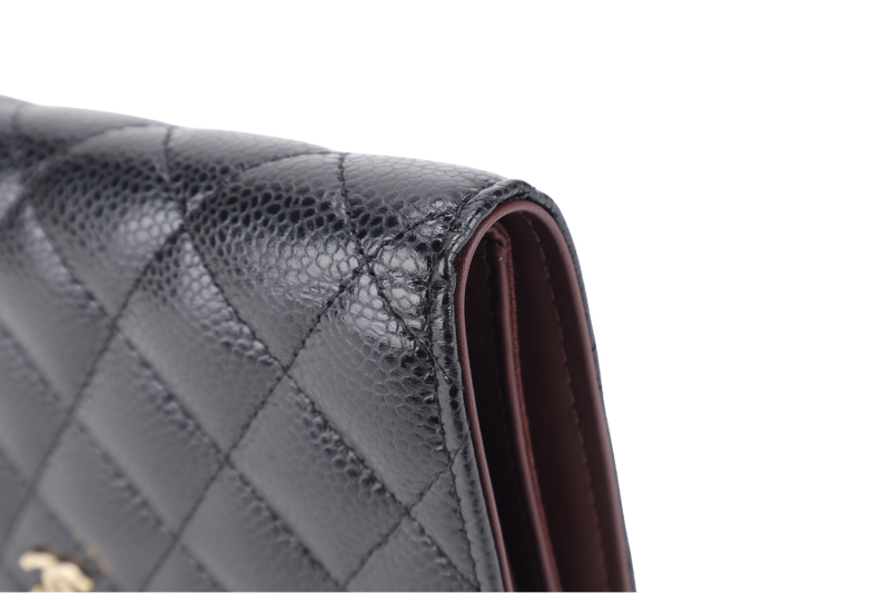 CHANEL BLACK QUILTED CAVIAR LEATHER L YEN CONTINENTAL WALLET (2446xxxx) GOLD HARDWARE WITH CARD NO DUST COVER