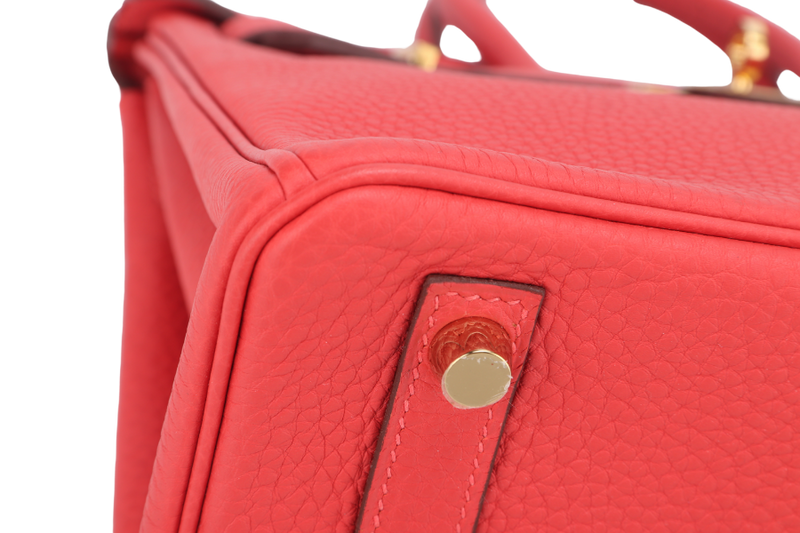 HERMES BIRKIN 25 ROUGE PIVOINE TOGO GOLD HARDWARE STAMP C (YEAR 2018) WITH KEYS, LOCK, RAINCOAT AND DUST COVER