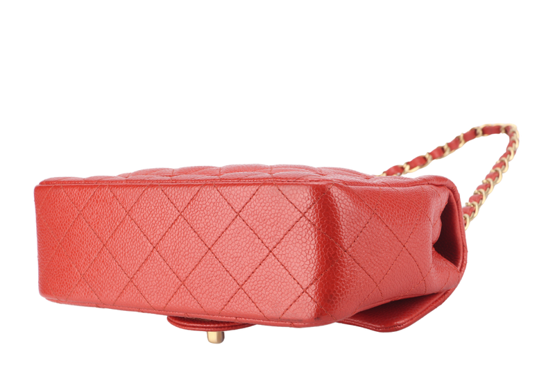 CHANEL CLASSIC FLAP MINI RECTANGULAR (2062xxxx) RED CAVIAR GOLD HARDWARE WITH DUST COVER