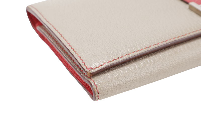 HERMES BEARN WALLET KHAKI BICOLOR CHEVRE MYSORE SILVER HARDWARE STAMP N SQUARE (YEAR 2010) NO DUST COVER