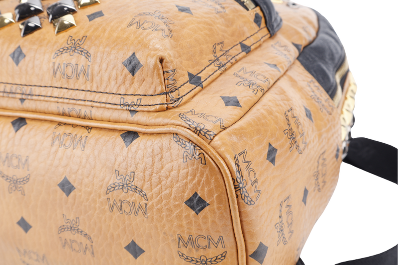 MCM VISETOS STUDDED BROWN MEDIUM LARGE BACKPACK SILVER HARDWARE NO DUST COVER