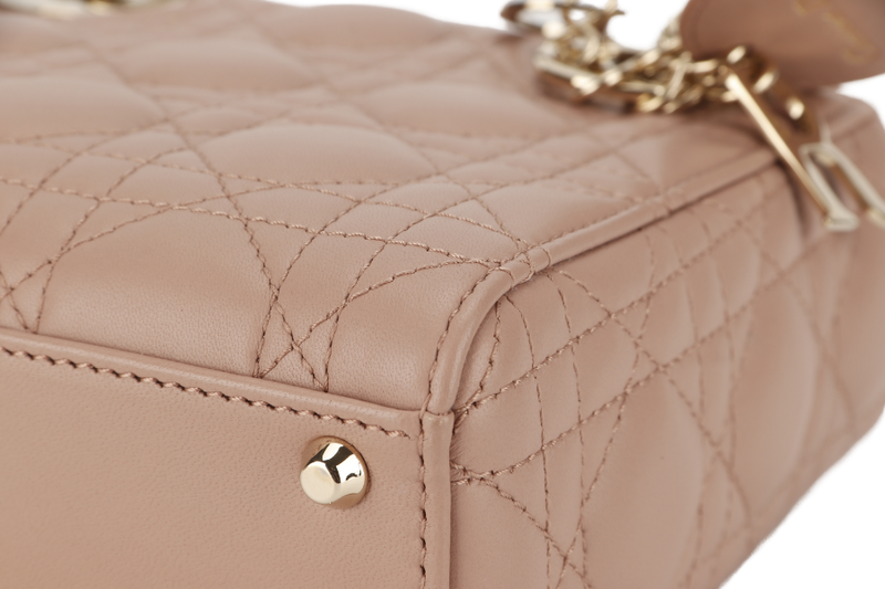 CHRISTIAN DIOR LADY DIOR MINI (01RU1211) LIGHT PINK LAMBSKIN GOLD HARDWARE WITH STRAP, DUST COVER AND BOX