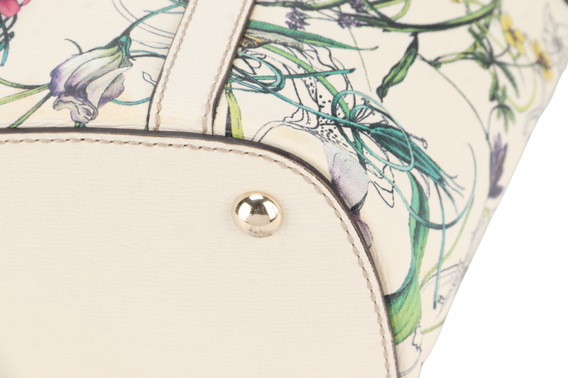 GUCCI FLORA TOTE WHITE LEATHER SILVER HARDWARE NO DUST COVER