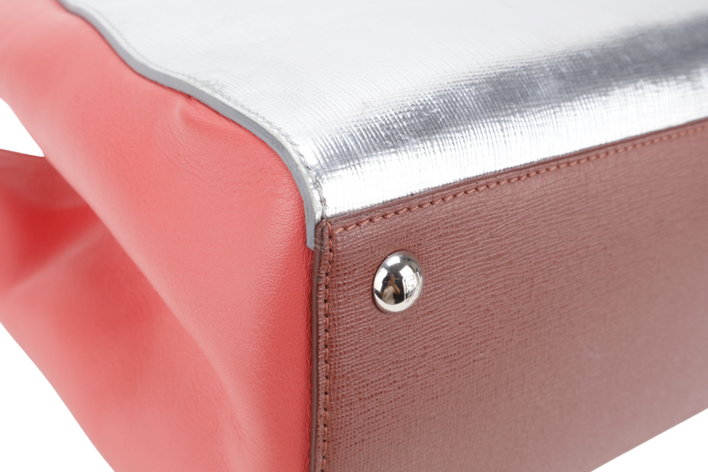 FENDI 8BH253-V0D 2 JOURS (148-2566) PINK & SILVER SAFFIANO LEATHER SILVER HARDWARE WITH DUST COVER
