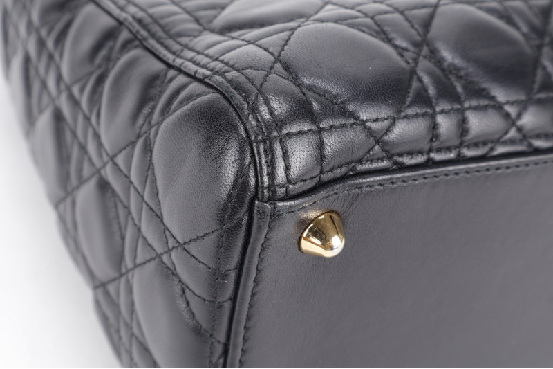 CHRISTIAN DIOR LADY DIOR LARGE BLACK LAMBSKIN 18-MA-0114 GOLD HARDWARE WITH STRAPS, NO DUST COVER