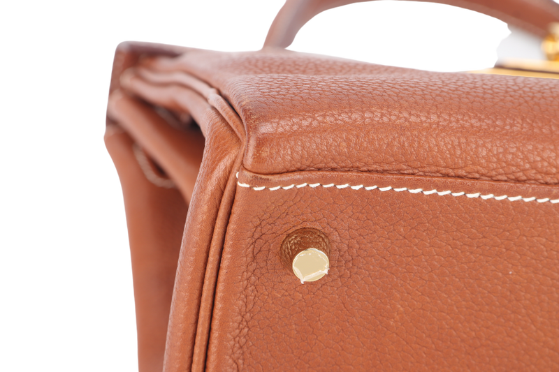 HERMES KELLY 28 FAUVE BARENIA FAUBOURG GOLD HARDWARE STAMP Z (YEAR 2021) WITH KEYS, LOCK, STRAPS, RAINCOAT AND DUST COVER