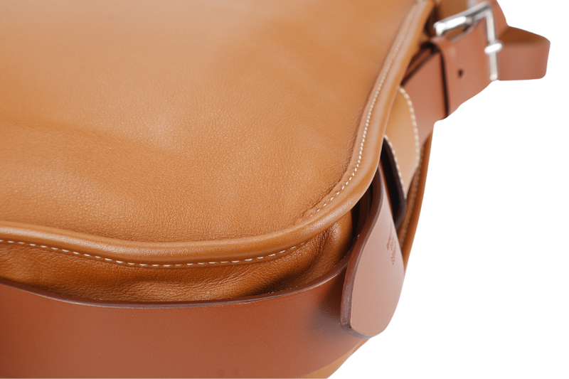 HERMES BARDA MESSENGER BAG 35 BROWN SWIFT LEATHER SILVER HARDWARE STAMP P SQUARE (YEAR 2012) WITH STRAPS