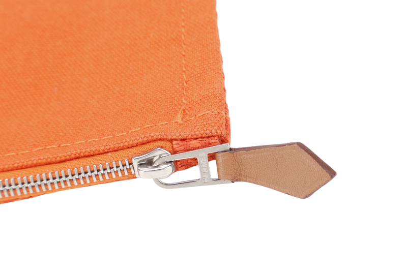 HERMES TROUSSE PLATE PM ORANGE CANVAS SILVER HARDWARE NO DUST COVER