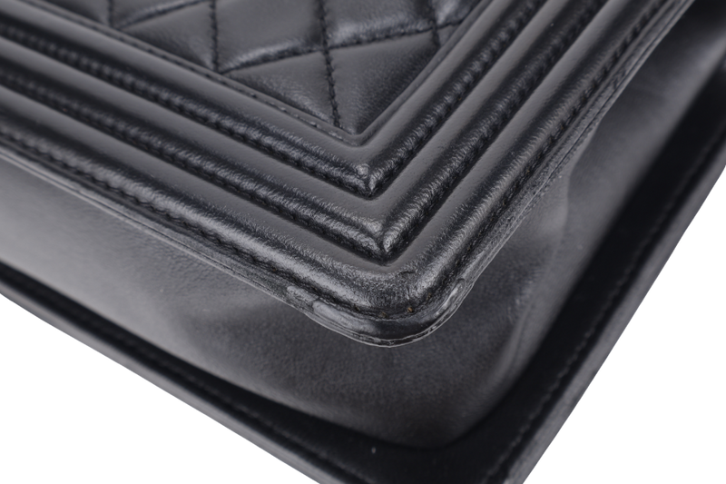 CHANEL LEBOY NEW MEDIUM BLACK LAMBSKIN LEATHER SILVER HARDWARE (2310xxxx) WITH DUST COVER AND BOX