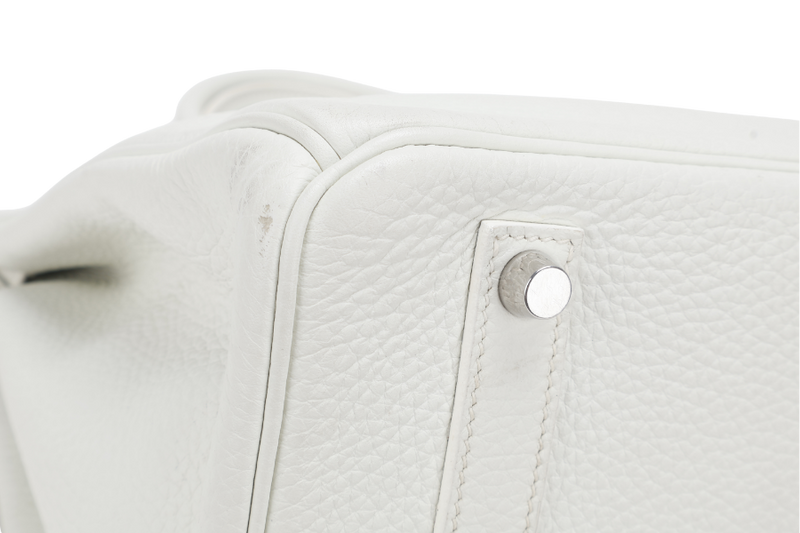 HERMES BIRKIN FLAG 35 WHITE AND GRIS PERLE CLEMENCE, LIZARD LEATHER SILVER HARDWARE STAMP Q SQUARE (YEAR 2013) WITH LOCK & KEYS AND DUST COVER