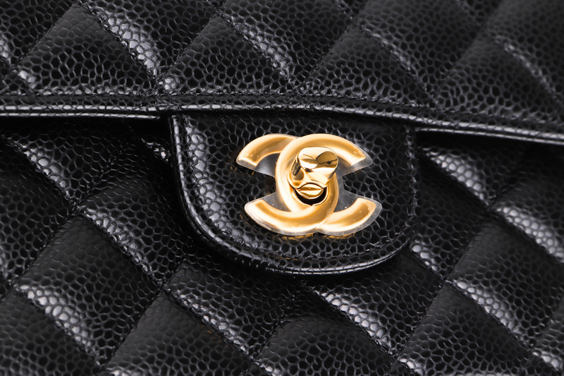 CHANEL CLASSIC FLAP (A047xxxx) MEDIUM BLACK CAVIAR GOLD HARDWARE, WITH DUST COVER & BOX