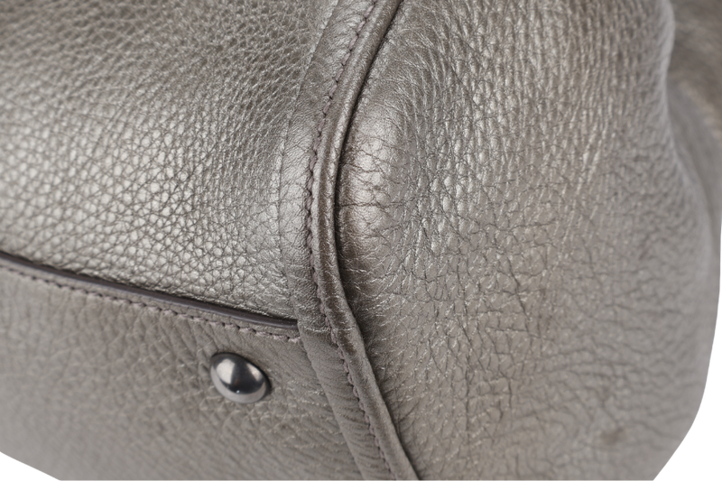 GUCCI SOHO INTERLOCKING G TOTE BAG DARK GREEN LEATHER RUTHENIUM HARDWARE WITH DUST COVER
