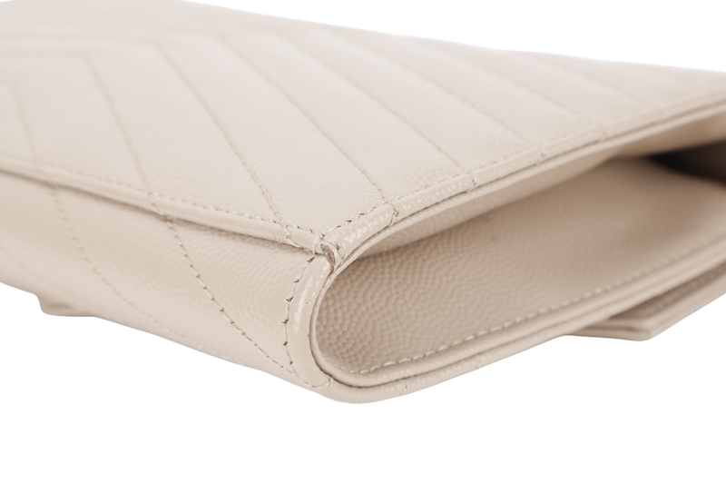 YVES SAINT LAURENT (YSL) CLUTCH BEIGE LEATHER GOLD HARDWARE WITH DUST COVER AND BOX