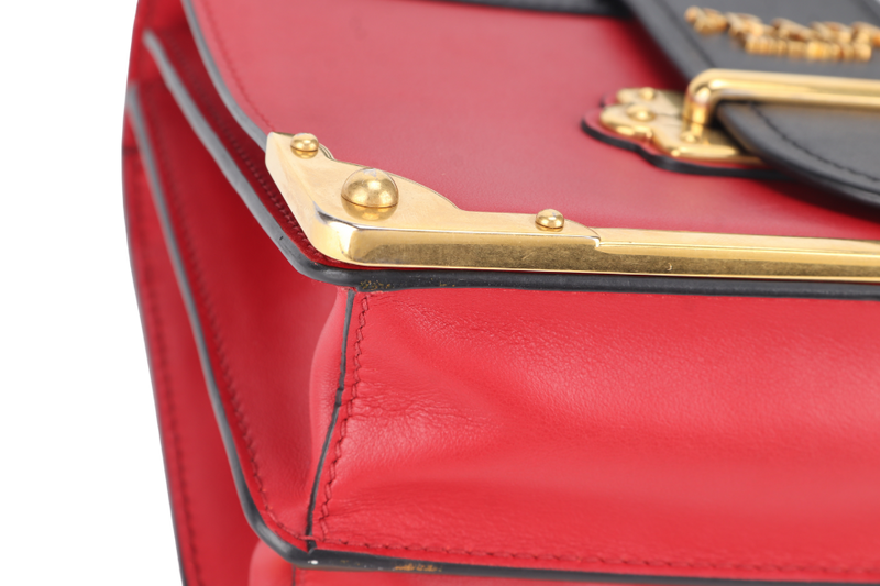 PRADA CAHIER SHOULDER BAG RED, BLACK SAFFIANO LEATHER NO DUST COVER