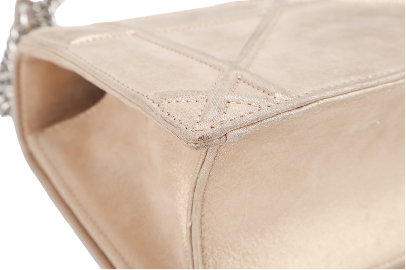 DIOR DIORAMA SMALL METALLIC BEIGE SUEDE SILVER HARDWARE 01-BO-0125 WITH CARD, DUST COVER AND BOX