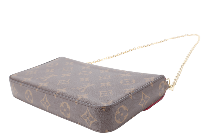 LOUIS VUITTON M81896 POCHETTE FELICIE BROWN MONOGRAM CANVAS GOLD HARDWARE WITH DUST COVER AND BOX