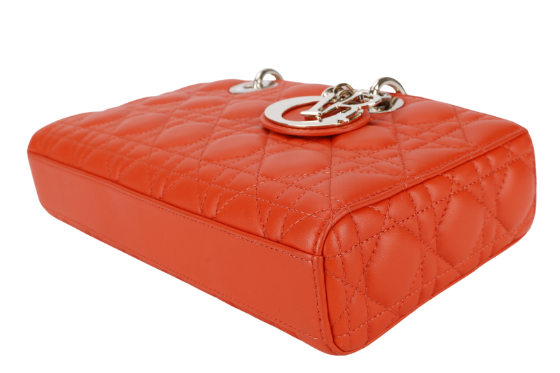 CHRISTIAN DIOR LADY D-JOY ORANGE LAMBSKIN GOLD HARDWARE WITH STRAPS, CARD, DUST COVER AND BOX