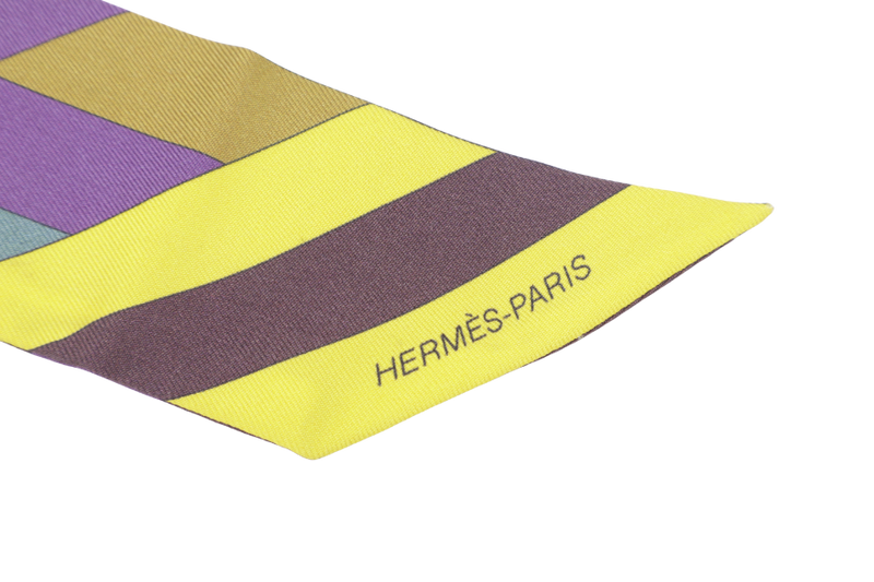 Hermes Silk Twilly Yellow, Purple, Brown & Green Stripe