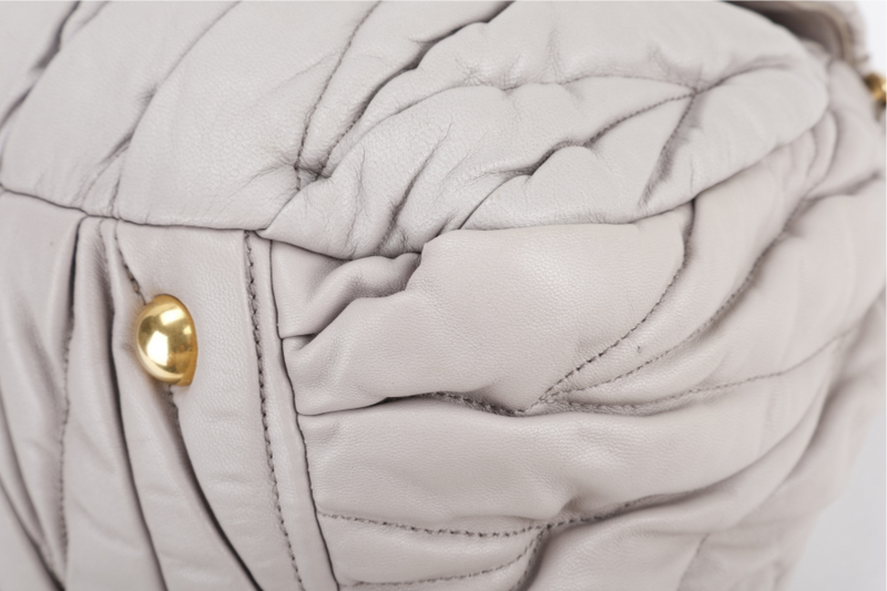 MIU MIU GREY TURNLOCK TOP HANDLE MATELASSE LEATHER 2WAY BAG GOLD HARDWARE WITH LEATHER STRAPS NO DUST COVER