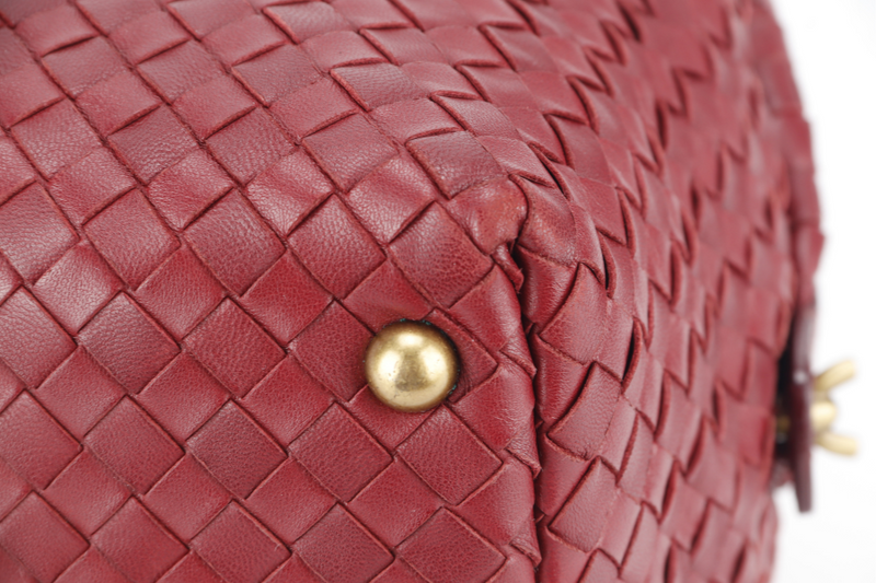 BOTTEGA VENETA BOSTON BAG MEDIUM RED LEATHER GOLD HARDWARE NO DUST COVER