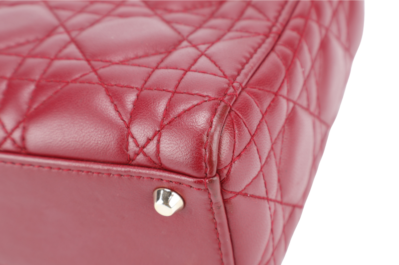 CHRISTIAN DIOR LADY DIOR MINI MAROON GOLD HARDWARE WITH CARD, DUST COVER AND BOX